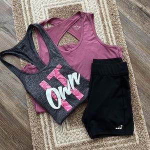 BCG Activewear’s Criss Cross Tank Top & Shorts and SOFFE Racerback “Own It” Top